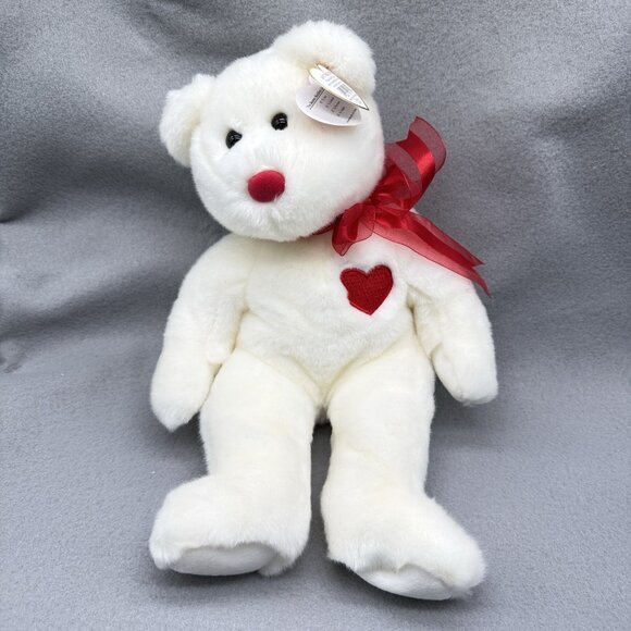 Ty Other - Vintage TY Beanie Buddies Valentino 1999 White Bear Embroidered Red Heart 14"